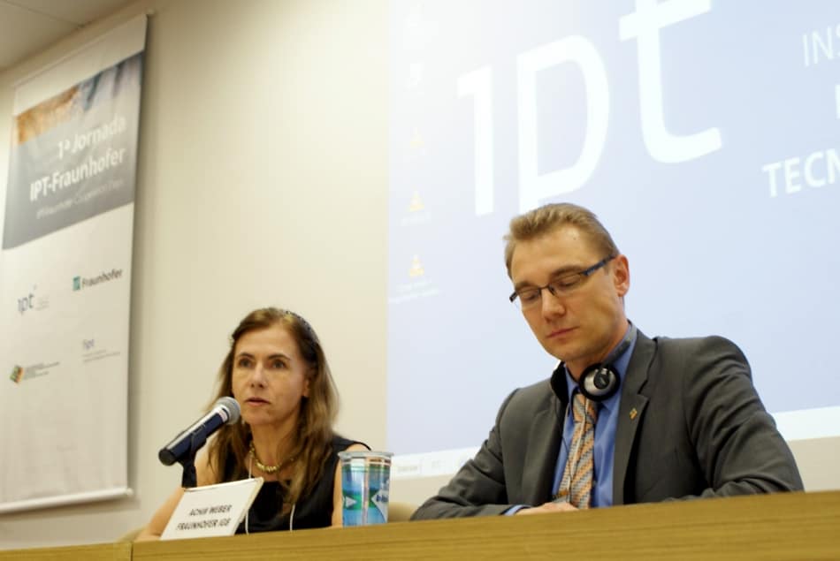Filomena Rodrigues e Achim Weber compuseram a mesa na cerimônia de encerramento da “1ª Jornada IPT-Fraunhofer"